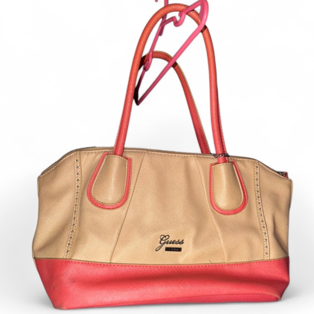Guess Tan and Coral Tote Purse Shoulder Bag
